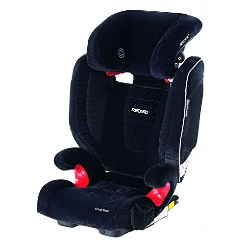 A booster seat with integrated loudspeakers.